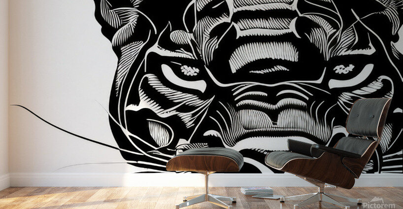 Determined. Jaguar. Line Art. Wall Murals